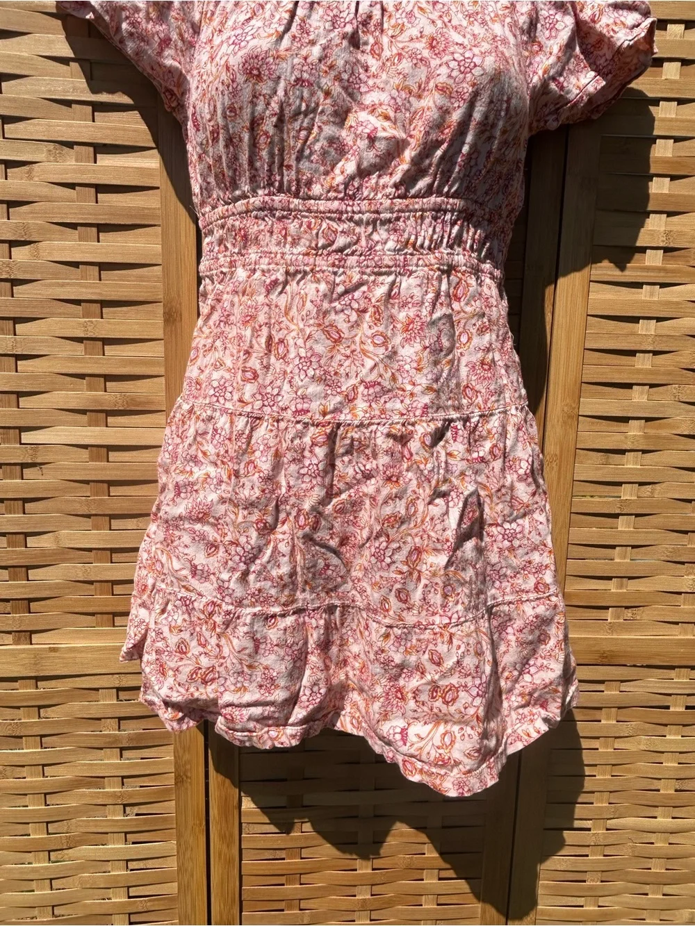🔥3/$8-Old Navy Pink Paisley Off-Shoulder Tiered dress
